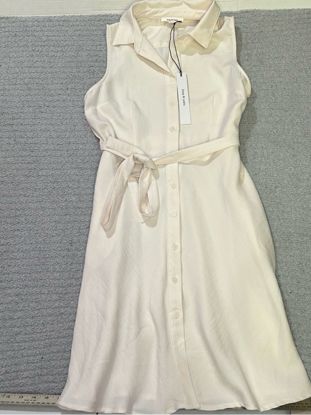 NWT Zoey & Leelo Sleeveless Cream Midi Shirt Dress with Tie Waist